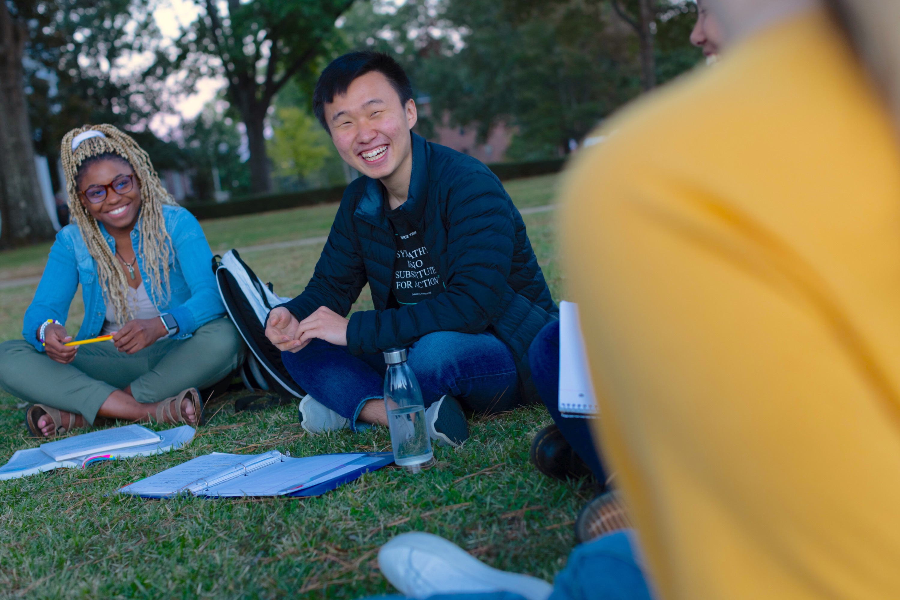 students on lawn