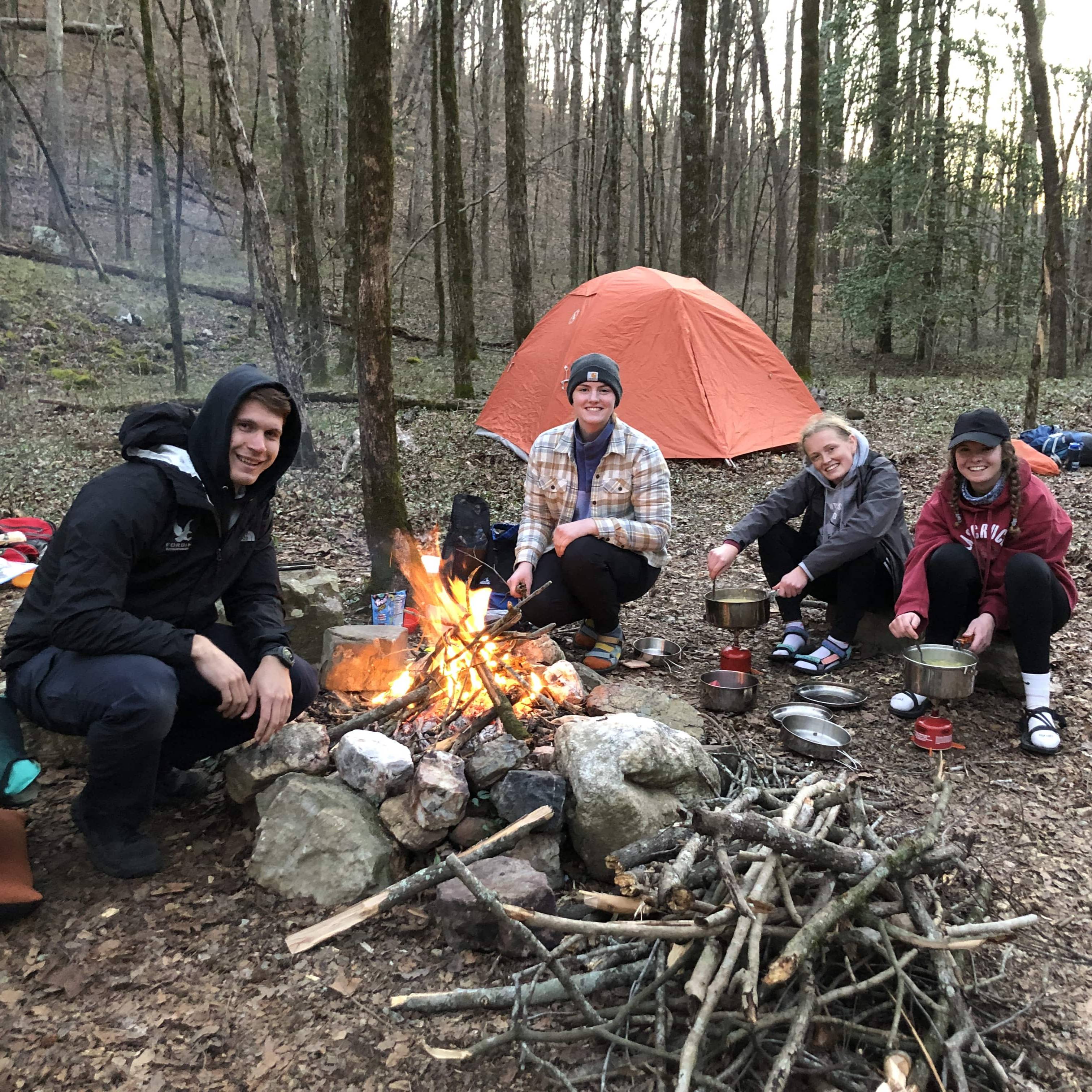 students at campsite