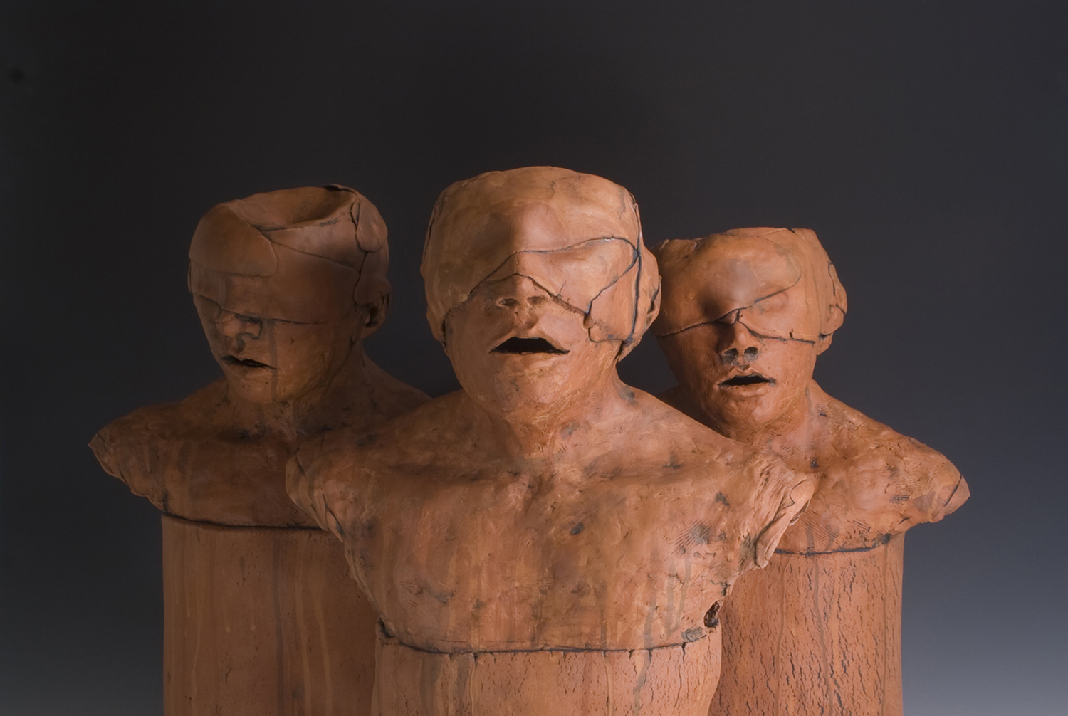 Hananiah, Mishael, and Azariah by David Hill, earthenware, approx. 23”x16”x9” each, 2010.