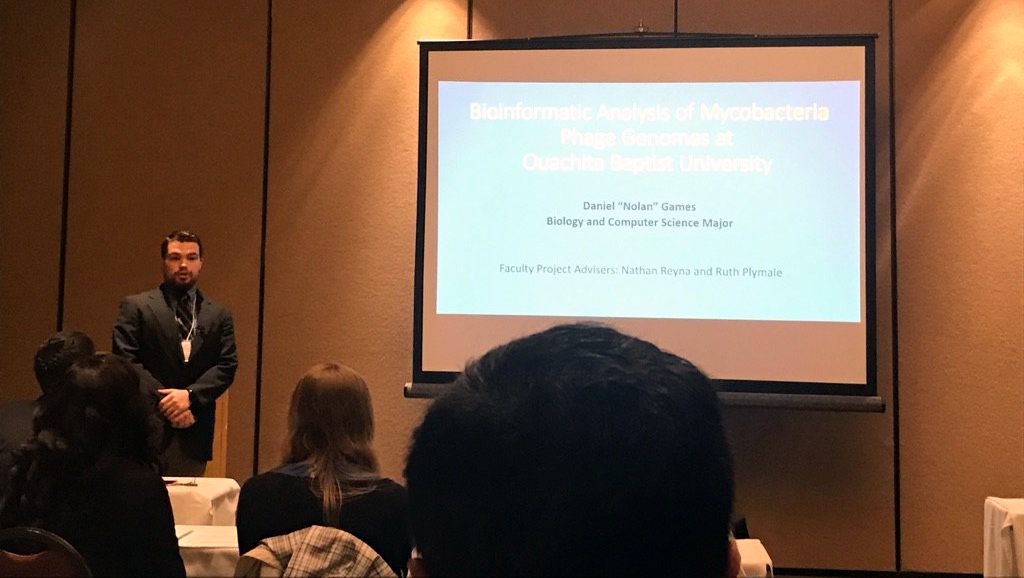 Games’ gave the oral presentation “Bioinformatics Analysis of Mycobacteria Phage Genomes at Ouachita Baptist University.”