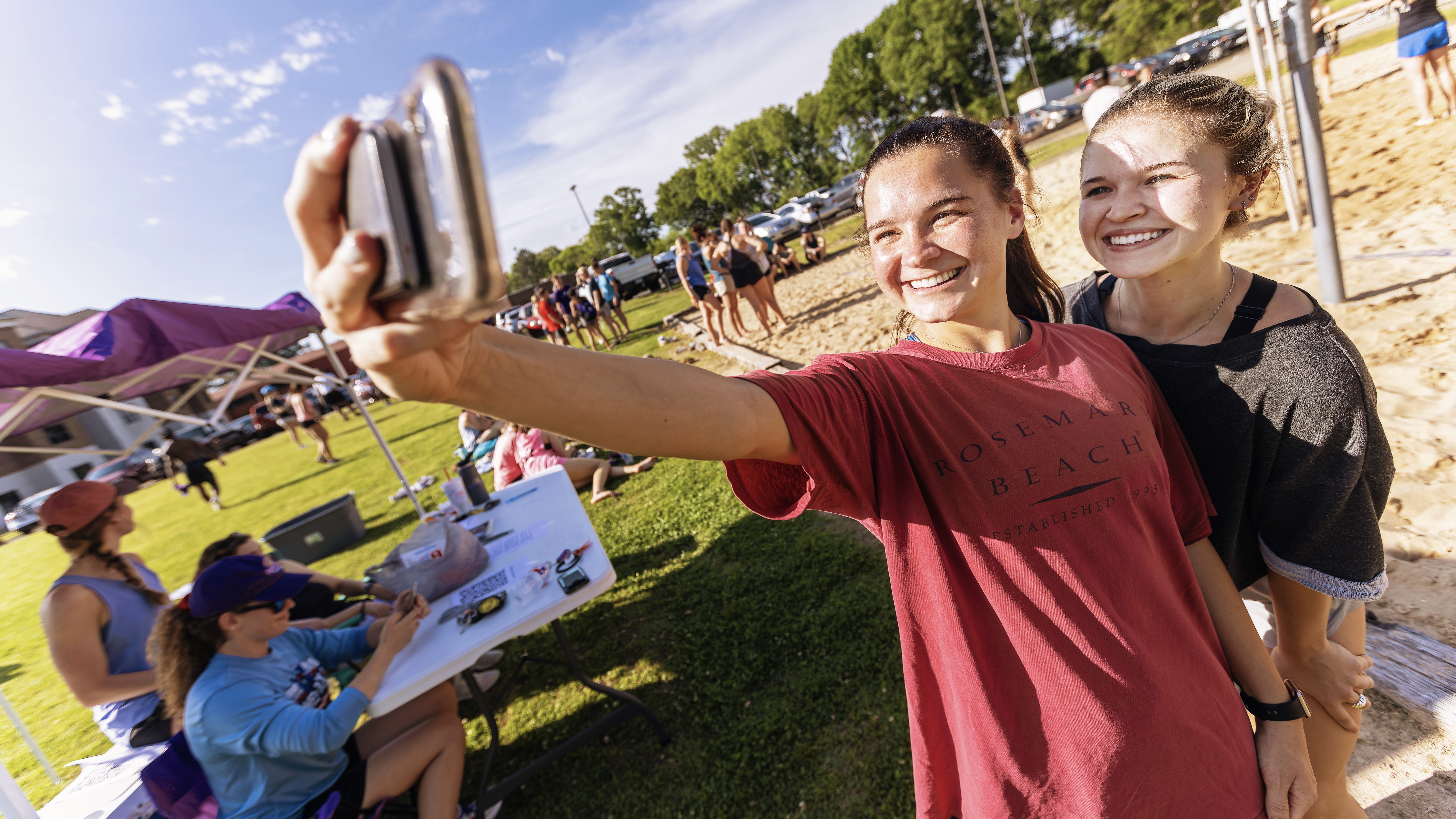 Students enjoy a game of beach volleyball during Tiger Traks